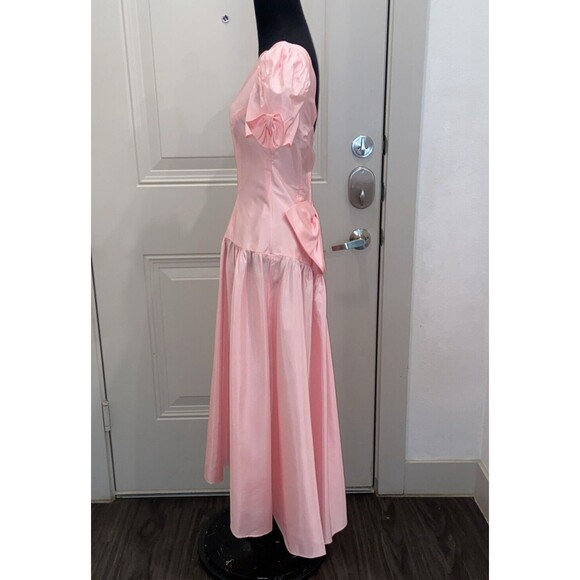 Alfred Angelo Vintage 80s 90s Dress Pink Bow Drop Waist Prom Dress - Picture 5 of 15